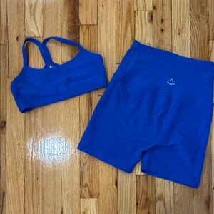 Beyond Yoga Royal Blue Bike Shorts and Sports Bra Set